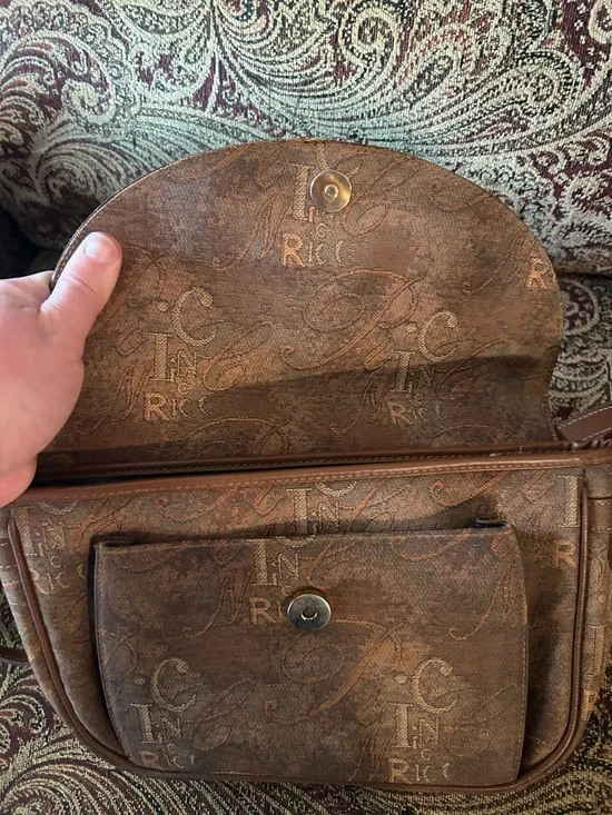 Vintage Nina Ricci Brown Monogram Crossbody with Gold-Tone Medallion - Picture 4 of 6